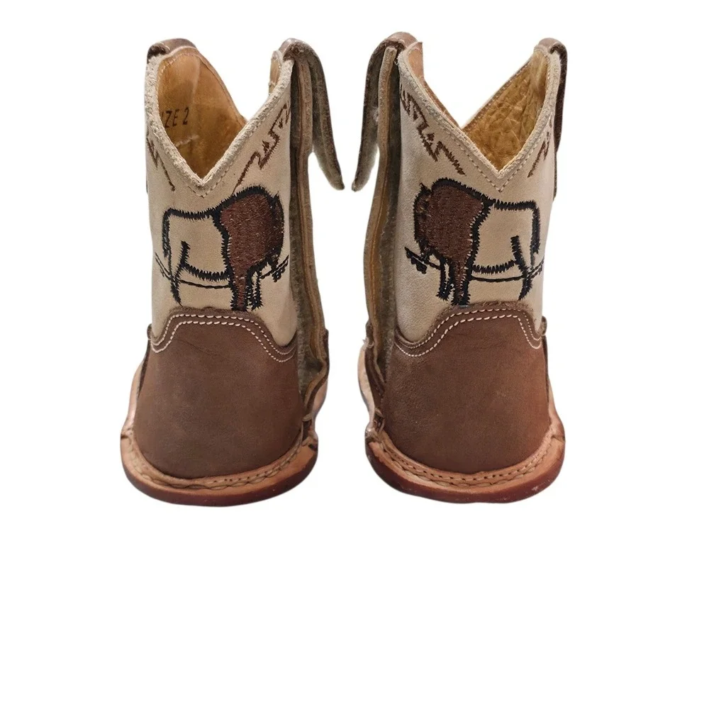 Roper Cowbabies Brown Leather Buffalo Longhorn Western Boots Infant Size 2 11371